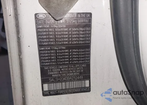 2009 Land Rover Range Rover Sport Supercharged from USA, damaged, VIN SALSH23439A212449